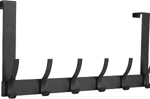 Optish Over The Door Hooks, Door Hanger Hooks for Hanging, Over The Doors Towel Racks for Bathroom with 12 Coat Hook, Coat Rack Dorm Essentials Bathroom Accessories（1 Pack, Black）