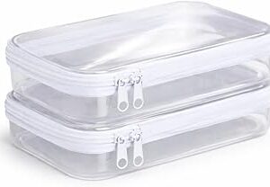 Maple & Lark Bliss Bins - Hard Sided Clear Zipper Case for Storage - Professional-Grade Plastic Clear Zipper Pencil Case, Toiletry Pouch, Travel Organizer, Cosmetic Bag, Toy Storage Bins (2 Pack, S)