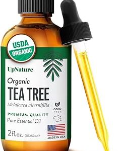 UpNature Tea Tree Oil - 100% Pure USDA Certified Organic Tea Tree Essential Oils for Skin, Hair, Toenail, Body and Scalp (2oz)