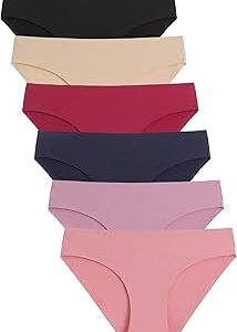 Caterlove Women's Seamless Underwear No Show Stretch Bikini Panties Silky Invisible Hipster 6 Pack