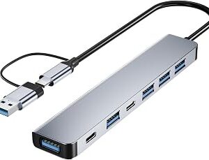 【Upgrade】 USB C/USB Hub, BERLAT Aluminum 7 in 1 USB C & USB Hub with USB 3.0, USB 2.0 Ports for PC/Laptops/MacBook Pro/Air/iMac/iPad and More Devices