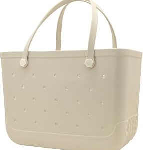 X-Large Waterproof Sandproof Rubber Beach Tote Bag with Zipper Pocket and Phone Kickstand Cup