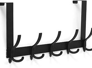 Optish Over The Door Hooks for Hanging, Over The Door Hanger, Over The Door Towel Rack for Bathroom with 5 Triple Coat Hooks, Bathroom Towel Holder Towels Hanger (Black, 1 Pack)