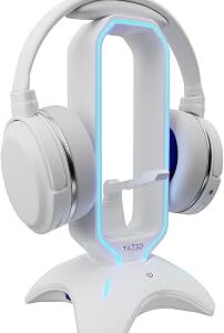 Tilted Nation Gaming Headphone Stand | RGB Headset Stand White | Headset Holder for Desk with Mouse Bungee and USB Hub | The Ultimate Gaming Accessories for Gamers for PS5, Xbox, PC - White