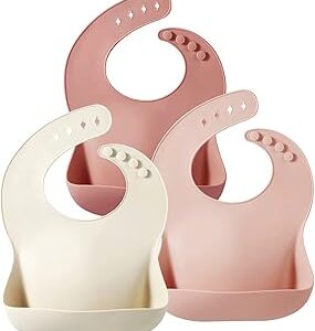PandaEar Silicone Bibs for Babies Toddlers Girls| Adjustable Waterproof BPA Free Soft Durable Bibs for eating with Large Pocket Food Catcher