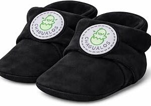 Baby Leather Booties Soft Sole – Black | Newborn Shoes & Infant Booties 12-18 Months, Handmade Suede Slippers for Boys & Girls
