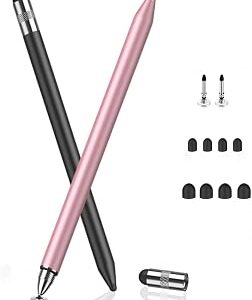 MEKO 3 in 1 Stylus Pens for Touch Screens, High Sensitivity & Precision Capacitive Stylus for Apple iPad iPhone Tablets Samsung Galaxy All Universal Touchscreen Devices (2 Pack-Black/Rose Gold)