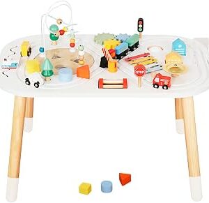 touch us Baby Activity Cubes for Kids,Toddler Activity Cubes&Activity Center Table with Wooden Bead Mazes，Mini Toy Car,Gears&Blocks|Wooden Desk Play Table as Montessori Toy for 1 Year Old Boy Girl
