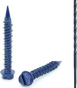 BCP Fasteners 100 Qty 1/4 x 1-3/4 Hex Head Diamond Tip Concrete Screws to Anchor Masonry, Block & Brick with Drill Bit Included (BCP499)