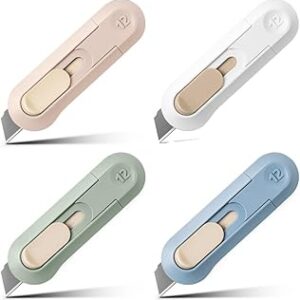 4pcs Utility Knife Box Cutters, Retractable Letter Opener, Sharp Cartons Cardboard Cutter Razor Knife for Christmas, Smooth Mechanism Perfect for Office and Home Use