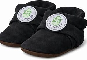 Baby Leather Booties Soft Sole – Black | Newborn Shoes & Infant Booties 0-6 Months, Handmade Suede Slippers for Boys & Girls