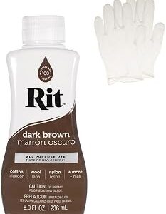Rit Dye – Liquid Fabric Dye for Crafting, Clothing, and Décor – 8 oz. Bottle – Dark Brown (Gloves Included)