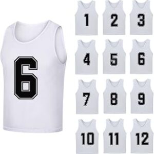 12 Pack（1-12） Numbered Pinnies/Soccer Training Bibs/Basketball Jerseys for Kids,Youth and Adults