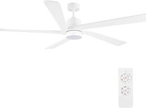 WINGBO 54 DC Ceiling Fan with Lights and Remote Control, 5 Carved Wood Blades, 6-Speed Reversible DC Motor, White Ceiling Fan for Bedroom Living Room Kitchen, ETL Listed