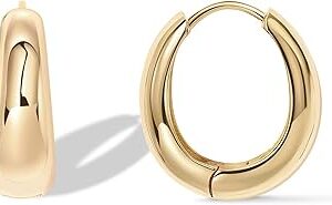 PAVOI 14K Gold Plated 925 Sterling Silver Post Small Chunky Hoops Earrings | Thick Lightweight Gold Hoop Earrings for Women