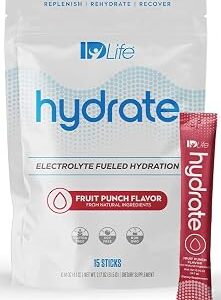 IDLife Fruit Punch Hydrate Drink Powder - Instant Electrolyte Fueled Hydration with Vitamins, MCTs & Minerals for Vital Nutrients - 15 Sticks per Bag
