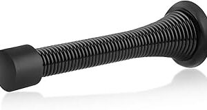 HOMOTEK 12 Pack Black Spring Door Stops,3-1/8 Heavy Duty - Flexible Door Stopper with Low Mounted Black Rubber Bumper Tips