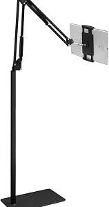 Tablet Floor Stand with 5LB Metal Base, Overhead Bed Phone Stand Angle Height Adjustable Holder, Universal Floor Stand Compatible with iPhone iPad Pro Air Mini, Samsung Tab, Kindle, E-Readers…