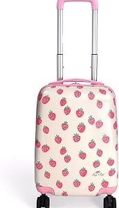 Itzy Ritzy Toddler Suitcase with Adjustable Handle, 360-Degree Spinner Wheels, 2 Interior Compartments and Hard Shell Design – Perfect Kids Luggage with Wheels for Ages 3 and Up (Strawberry)