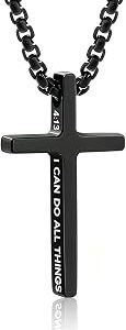 Cross Necklace for Boys Men,Stainless Steel Bible Verse Cross Pendant Necklace,Christian Religious Baptism Birthday Valentines Day Gifts for Teen Boys Men，Chain 18-24 Inch