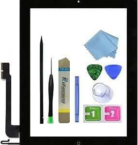 Touch Screen Digitizer Replacement for Black iPad 4 4th Generation A1458 A1459 A1460 Glass Assembly Repair Kit with Frame Bezel,Tools.