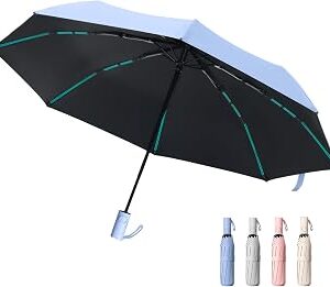 Compact Automatic Folding Travel Umbrella-Windproof Rainproof, PF50+ Sun Protection for Hiking,Outdoor,Chool,Golf Course & Daily Use,Sturdy Multi-Ribbed Frame