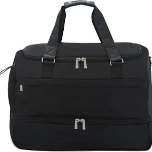 Carry On Travel Duffel Bag for Women & Men,Overnight Weekender Bag with Shoe Compartment,Trolley Sleeve and Adjustable Shoulder Strap,Business & Weekend Travel,Gym,Sports,Yoga & Dance(Black)