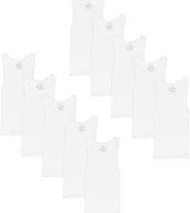 Hanes Boys’ Tank Cotton Undershirt, EcoSmart, 10 Pack, White