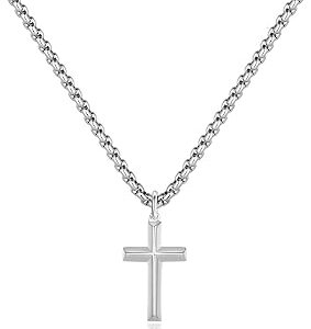 REVEMCN Black Gold Silver Cross Necklace for Boys Stainless Steel Mens Cross Pendant Chain Necklace for Men Women Religious Jewelry Gifts for Boys Girls Chain 16-24 Inches