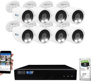 GW Security 8 Channel 12MP NVR 4K AI Face Recognition Human & Vehicle Smart Detection Security Camera System with 8 UHD 8MP 2160P Microphone PoE Outdoor/Indoor Weatherproof IP Security Bullet Camera
