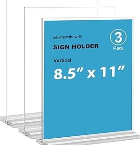 newnewshow 8.5x11 Acrylic Sign Holder 3 Pack Vertical Double-Sided Display (Optional 8.5x11 8.5x5.5 5x7 Horizontal and Vertical)