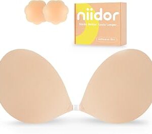 Niidor Adhesive Bra Strapless Ultra Sticky Invisible Push up Silicone Bra Multiple Colors Sizes Reusable for Backless Dress