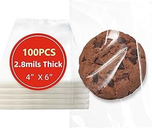 DTmasao 4x6 Inches 100 Pcs Clear Self Sealing Cellophane Bags Cookie Bags Resealable Cellophane Bag for Packaging Cookies,Gifts,Favors, Products,Candy