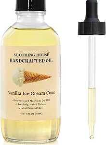 Vanilla Ice Cream Cone Body Oil - Premium Non-Greasy Oil & Body Moisturizer for Dry Skin & Glowing Skin with Sweet Almond, Jojoba, and Vitamin E Oil, 4 Fl OZ
