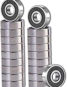SHKI 20 Pcs 608 2RS Ball Bearings – Bearing Steel and Double Rubber Sealed Miniature Deep Groove Ball Bearings (8mm x 22mm x 7mm) (608 2RS)