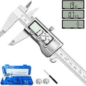 Digital Caliper Measuring Tool, Stainless Steel Vernier Caliper Digital Micrometer with Large LCD Screen, Easy Switch from Inch Metric Fraction, 6 Inch Caliper Tool for DIY/Household