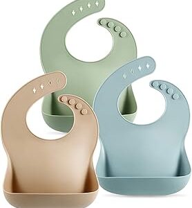 PandaEar Set of 3 Silicone Baby Bibs Waterproof, Soft, Unisex, 10-72 Months