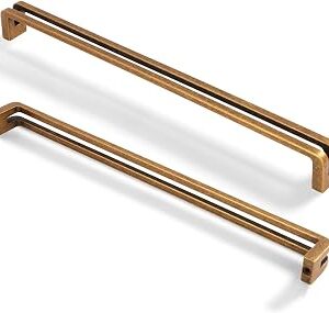 BOZWELL 10 Inch（256mm） Hole Center Antique Brass Heavy Duty Solid Cabinet Pulls, Vintage Brass Square Kitchen Drawer Handles for Cupboard Hardware Handles 6 Pack BZ7600