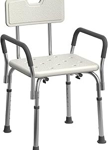 Medline Shower Chair for Elderly, Seniors, Adults & Disabled - Heavy Duty Shower Seat with Padded Arms and Back for Inside Shower, Adjustable Height Bath Stool for Bathtub, 350 lb, Slip Resistant