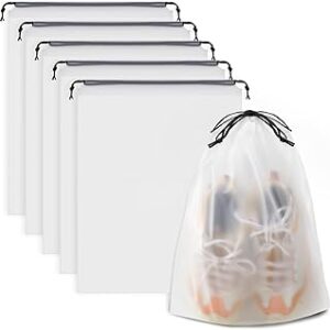 COIDEA, Waterproof Travel Drawstring Shoe Bags for Packing, Storage, Travel Essentials for Men and Women, 15.7 x 11.8 inches, Clear, 5 pieces