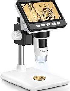 Coin Microscope, 4.3 Inch Digital Microscope 1000X Coin Microscope for Error Coins with 8 Adjustable LED Lights, PC View Compatible with Windows & MacOS