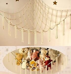 Stuffed Animal Storage Hammock or Net Corner - Large Toy Hammock Net for Stuffed Animals Room Decor - Cute Stuff Animal Organizer Plush Holder - Kids Baby Nursery Essentials Wall Bedroom Home Decor