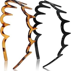 2026 Zigzag Headbands for Women, 2-Pack U-Shaped Hair Comb Headbands, Non-Slip Slick-Back Hair Accessories, Black & Tortoise Recycled Plastic, Teeth Hairband for Everyday Styling & Workout