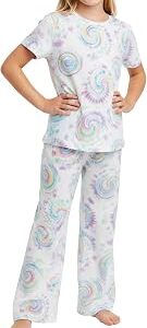 LUCKYLI Girls Summer Outfits Rainbow Spiral Tie Dye Style Short Sleeve Tops and Long Pants Kids 2 Piece Fashion Clothing Sets