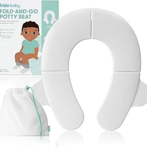 Frida Baby Fold-and-Go Portable Potty Seat for Toilet, Foldable Travel Potty Seat for Toddler, Fits Round & Oval Toilets, Non-Slip Base, Handles, Includes Free Travel Bag