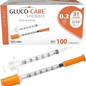 GLUCO-CARE 0.3 ml/cc Syringes 31G x 5/16’’ (8mm), Orange Cap, Box of 100 pcs