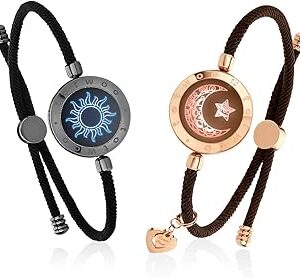 TOTWOO Long Distance Touch Bracelets for Couples, Smart Light & Vibration Love Jewelry, Women's Fashion Smart Jewelry Gifts for Him Her Women Men, One-to-One Bluetooth Pairing via App via App