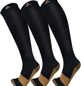 FuelMeFoot 3 Pack Copper Compression Socks - Compression Socks Women & Men Circulation - Best for Medical,Running,Athletic