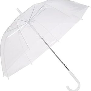 Amazon Basics Clear Umbrella for Rain, Round Bubble Umbrella for Wedding, With Wide Coverage (35 Canopy Diameter), Auto Open, Strong Fiberglass Frame, Steel Shaft, Spoke Protectors for Safety