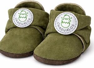Baby Leather Booties Soft Sole – Olive Green | Newborn Shoes & Infant Booties 0-6 Months, Handmade Suede Slippers for Boys & Girls